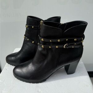 C. Wonder genuine black leather Ankle Boots with Gold Accents
